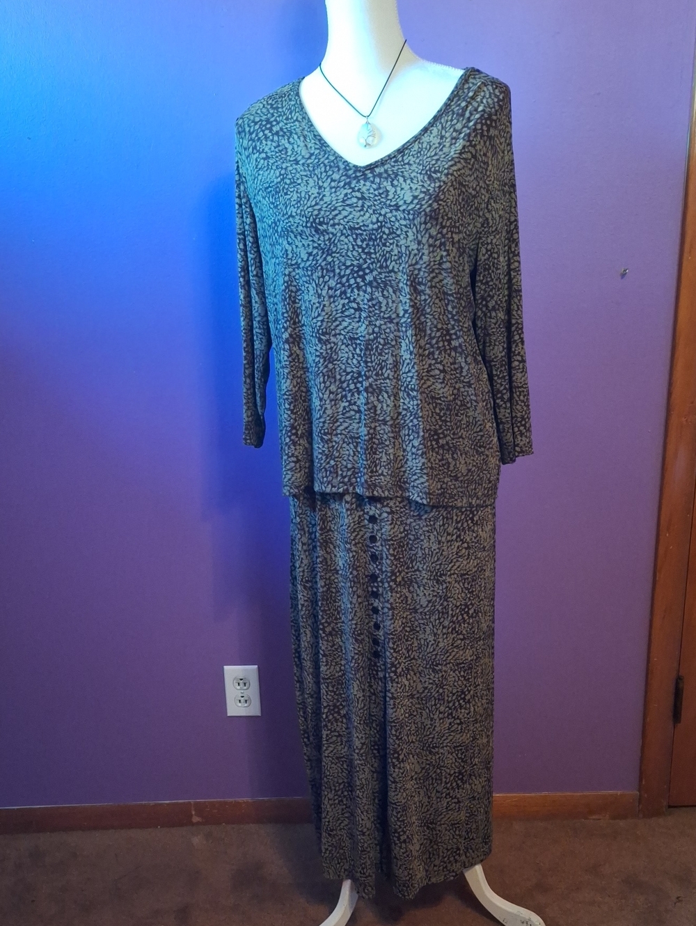 JM Collection Olive Print Two-Piece Maxi Skirt Set
